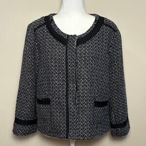 Sandro Tweed Snap-Front Blazer Women's XL Black White